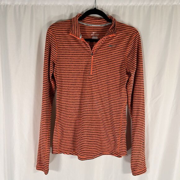 Nike Tops - Nike Running Jacket Women's Small Orange Striped 1/4 Zip Dri Fit Long Sleeve